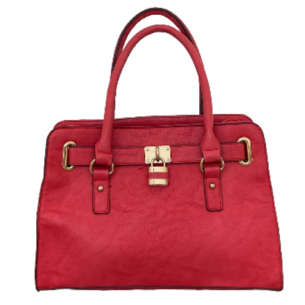 Charming Charlie Coral Pink Tote Bag Gold Hardware Satchel Double Handle Purse